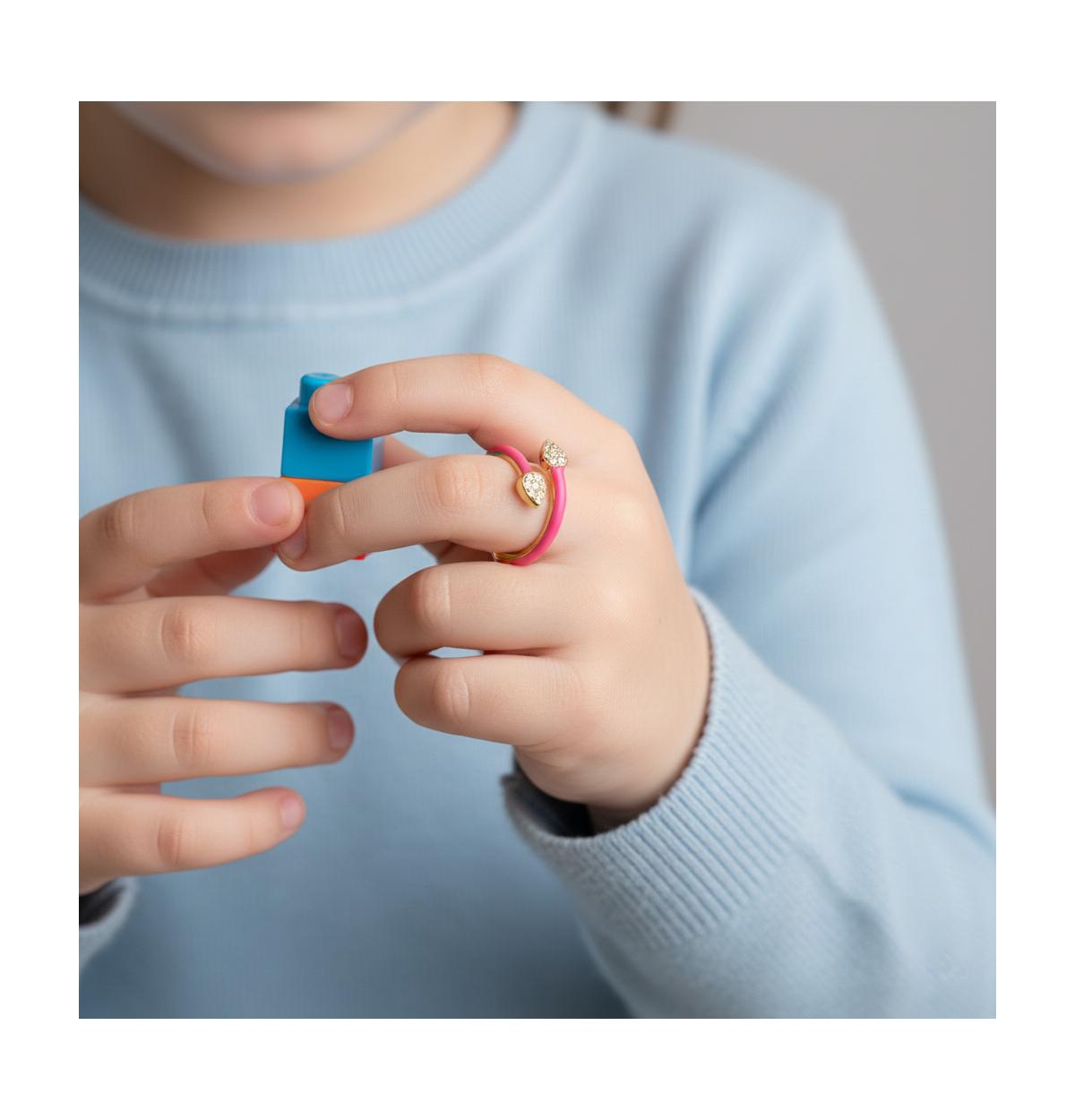 Ra Young Adults/Teens 14k Yellow Gold Plated with Cubic Zirconia Bypass Magenta Pink Enamel Stacking Ring