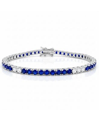 "Silver Tennis Bracelet with Created Sapphires & CZ, 7-Inch"