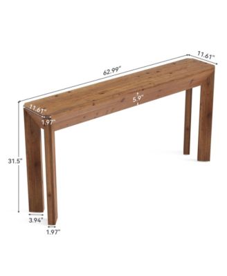 Solid Wood Console Table for Living Room, 63" Farmhouse Entryway Table with Integrated Splayed Legs, Brown