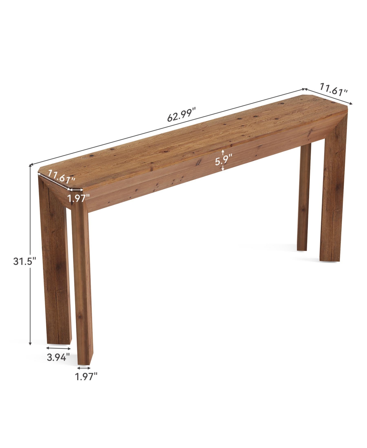 Tribesigns Solid Wood Console Table for Living Room, 63" Farmhouse Entryway Table with Integrated Splayed Legs, Brown