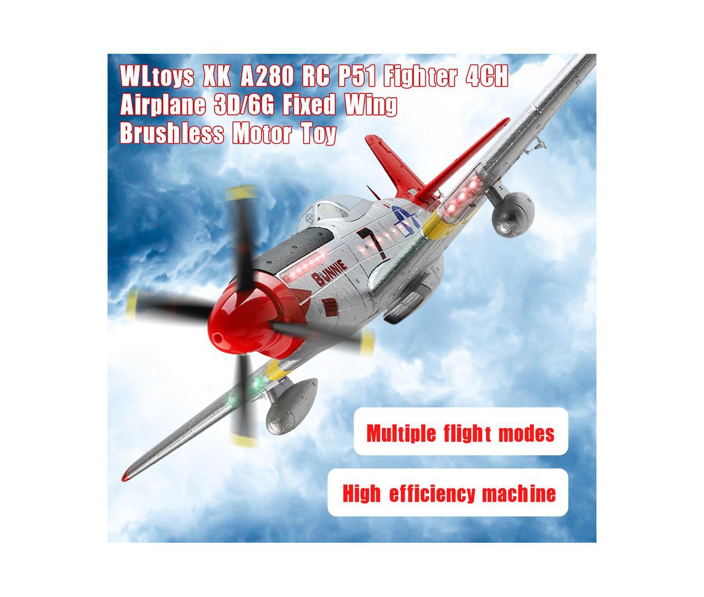 Детская игрушка Bruce & Shark P-51 Brushless Motor 6-Axis Gyro RC Plane, цвет: Серебряный — фото 2