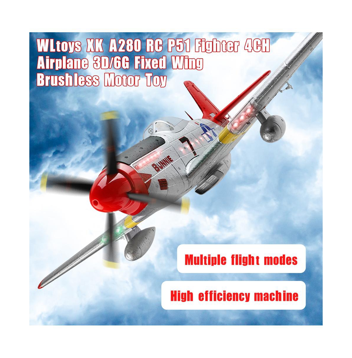 Bruce & Shark 2.4G 4-Channel P51 Rc Plane with Brushless Motor, 6G/3D Flight Modes, 6-Axis Gyro & Led Light