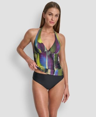 Women's Halter V-Neck Shirred Tankini Top