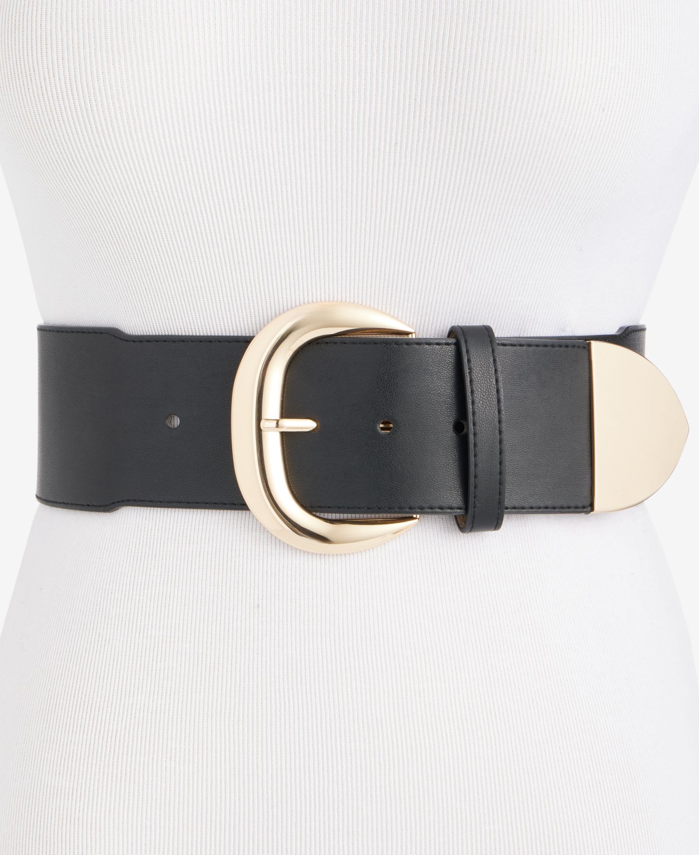 Женский ремень I.N.C. International Concepts Chunky Buckle Stretch, цвет: Чёрный золотой — фото 1