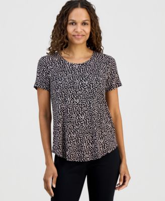 Petite Simple Marks Printed Short-Sleeve Top