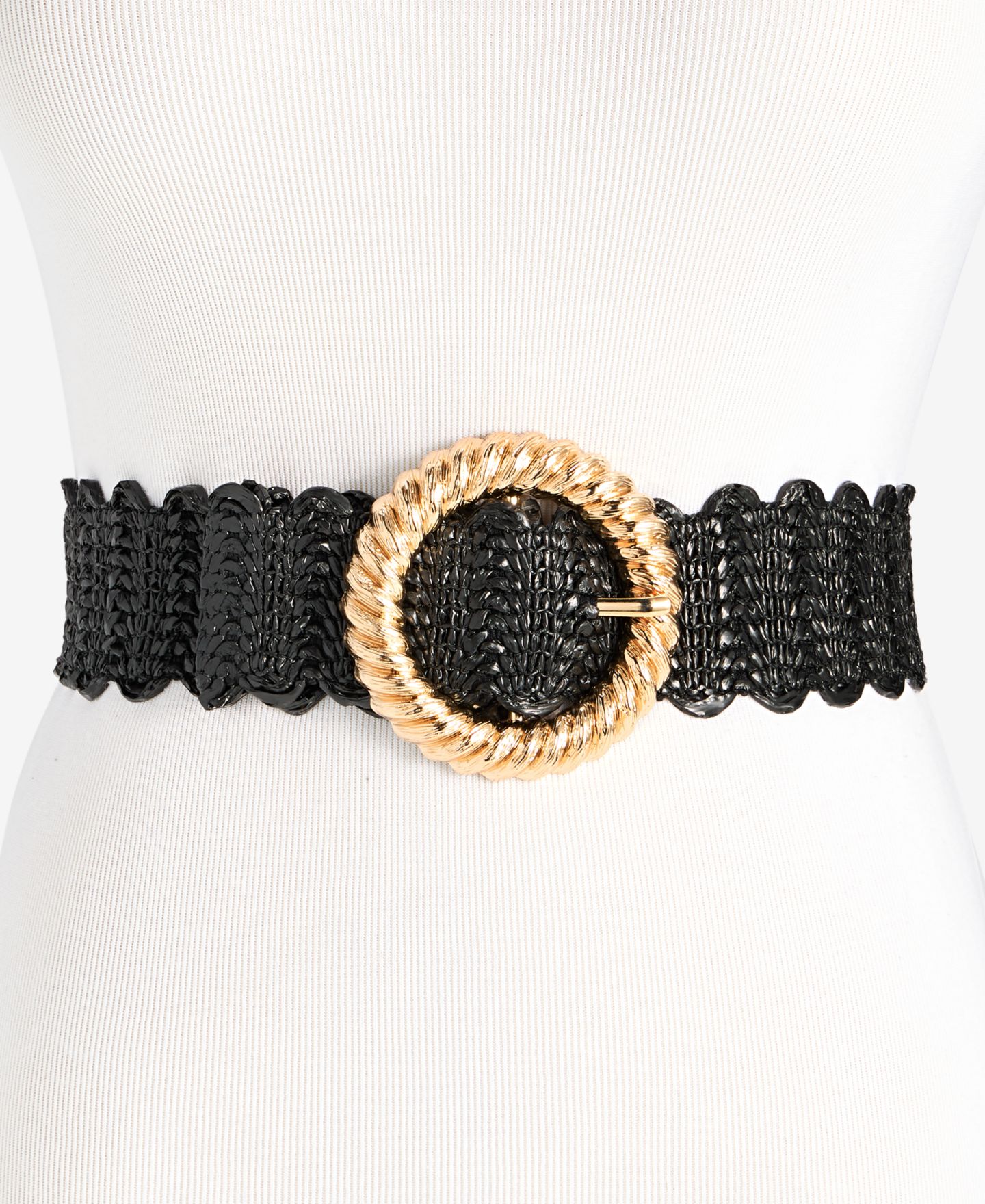 Женский ремень I.N.C. International Concepts Twisted Buckle Stretch Straw Belt, цвет: Чёрный золотой — фото 1