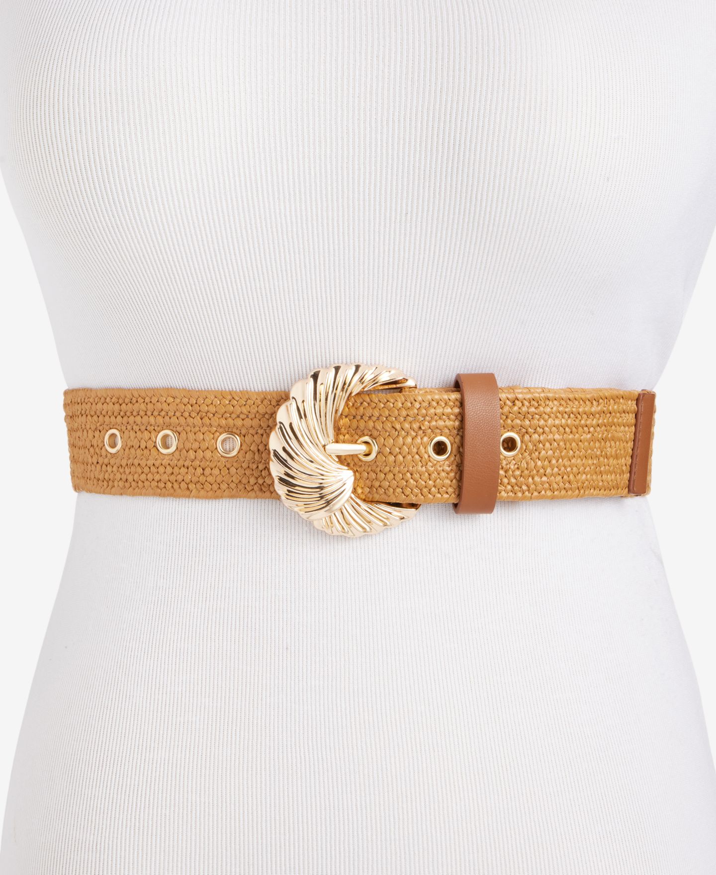 Женский ремень I.N.C. International Concepts Curvy Wave Buckle Stretch Straw Belt, цвет: Карамельный — фото 1