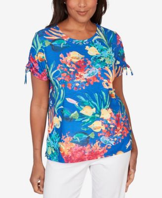 Women's Crewneck Tropical Reef Tie Sleeve T-Shirt