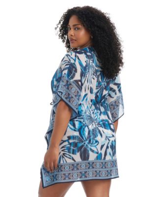 Plus Size Turning Tides 3/4-Sleeve Cover-Up Caftan