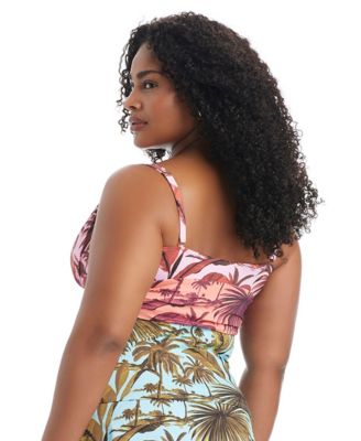 Plus Size White Lotus Halter Tankini Swim Top