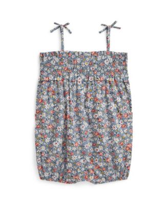 Baby Girls' Floral Smocked Straight Neck Bubble Shortall