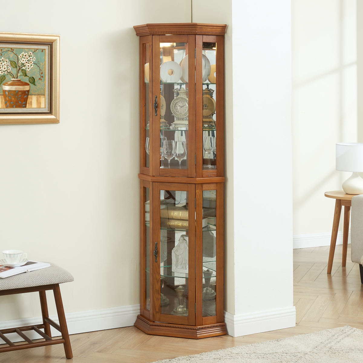 Streamdale Furniture Streamdale Illuminated Glass Display Curio Cabinet with Adjustable Shelves