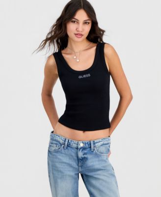 Women's Crystal Logo Ribbed Cropped Tank Top