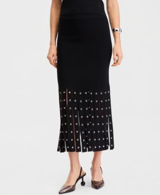 Women's Grommet & Fringe Sweater Skirt