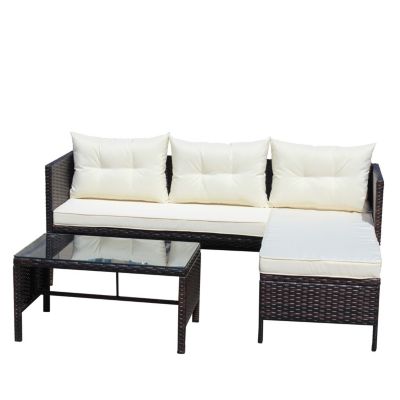 Streamdale 3-Piece Wicker Sofa Set with Cushions & Table
