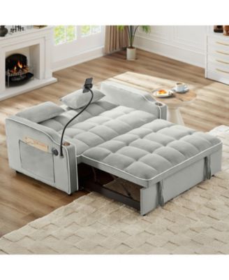 Foldable Velvet Sleeper Sofa Bed with USB, Phone Stand & Adjustable Back