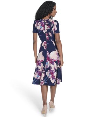 Women's Printed Crew Neck Midi Dress
