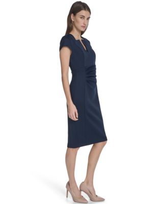 Women's Side Ruched V-Neck Midi Dress