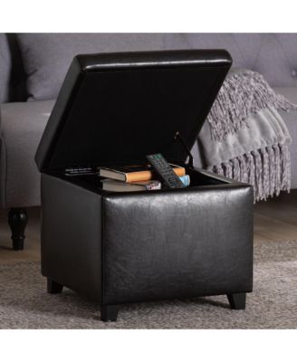 Dark Brown Full Leather Small Storage Cube Ottoman