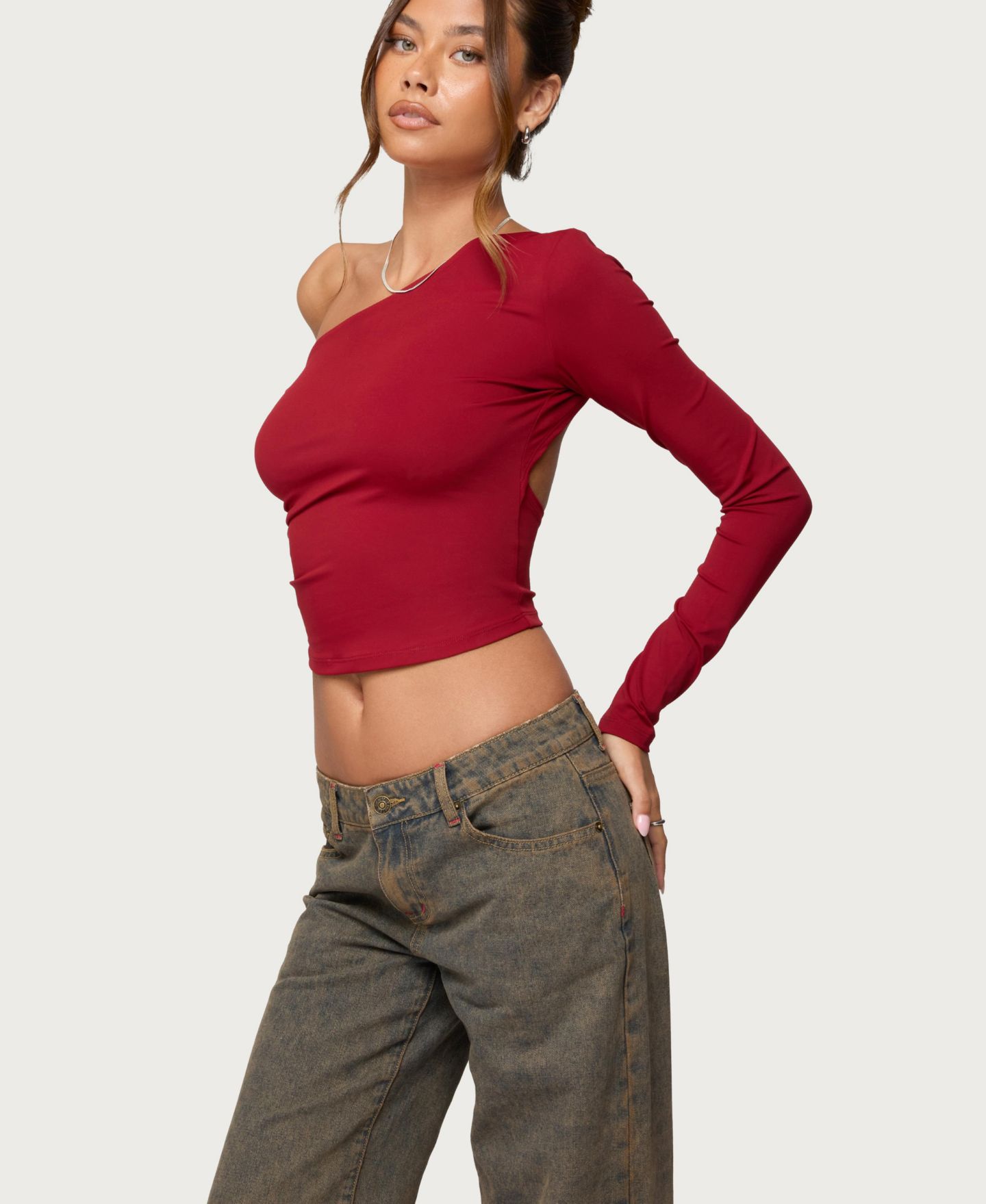 Женский топ Edikted Mila Asymmetric Backless One Shoulder, цвет: Красный — фото 4