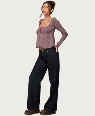 Women's Sare Striped Babydoll Henley Top