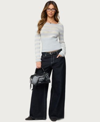 Womens Cornella Boat Neck Striped Knit Sweater