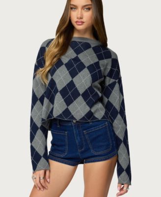 Women's Prep Girl Argyle Knit Top
