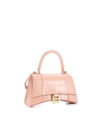 Small Hourglass Top Handle Bag Embossed Leather