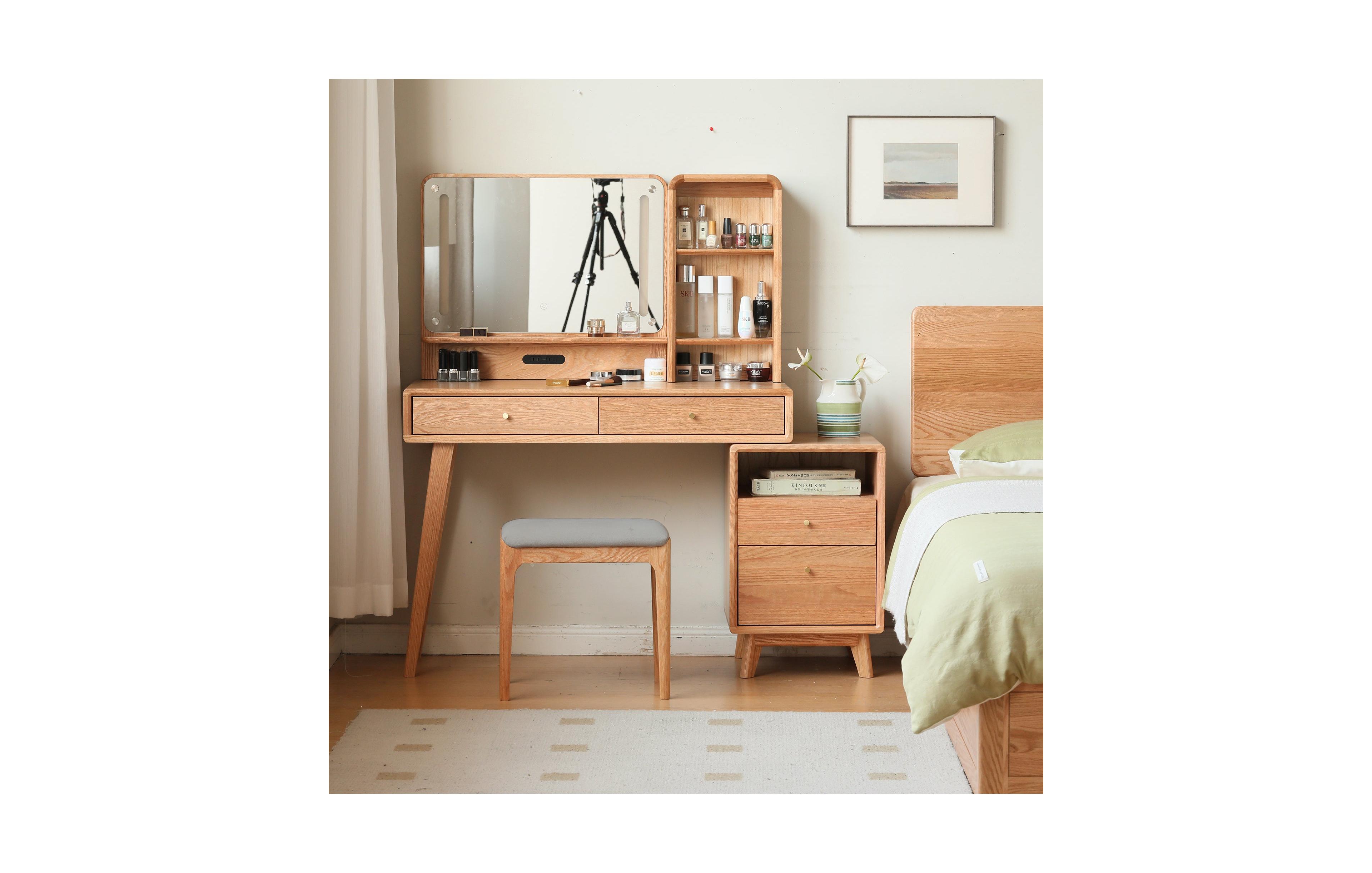 Boyel Living Solid Wood Vanity Table with Mirror and Storage Drawers