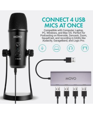 USB Podcast Equipment Bundle for 4 with USB Interface with 4 Condenser Microphones