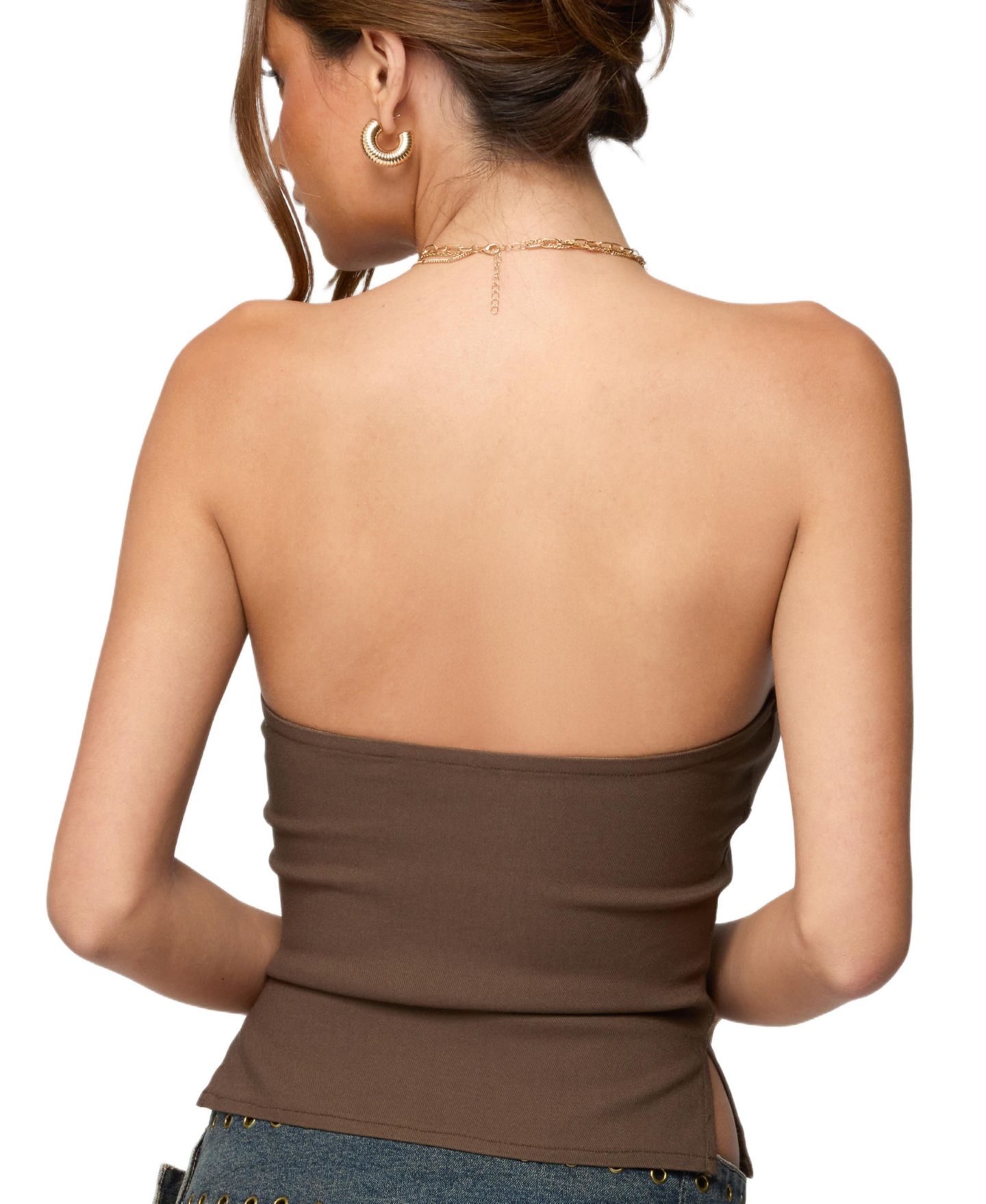 Женский топ Edikted Sade Strapless Side Slit, цвет: Оливковый — фото 2