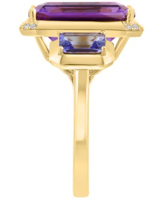 Diamond (0.03 ct. t.w.), Amethyst (5-1/2 ct. t.w.) & Tanzanite (1/2 ct. t.w.) Ring in 14k Gold Over Silver
