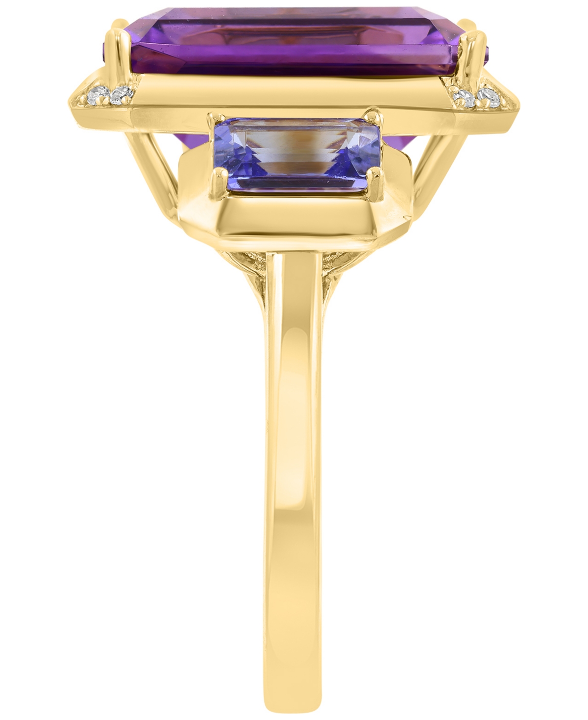Effy Collection Diamond (0.03 ct. t.w.), Amethyst (5-1/2 ct. t.w.) & Tanzanite (1/2 ct. t.w.) Ring in 14k Gold Over Silver