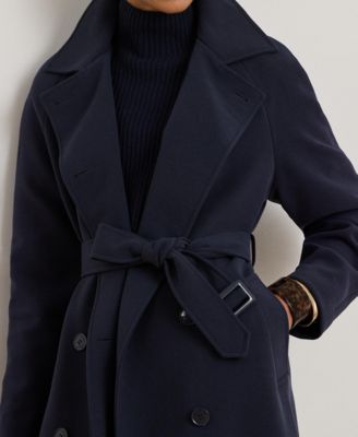 Women's Double Breasted Belted Crepe Trench Coat