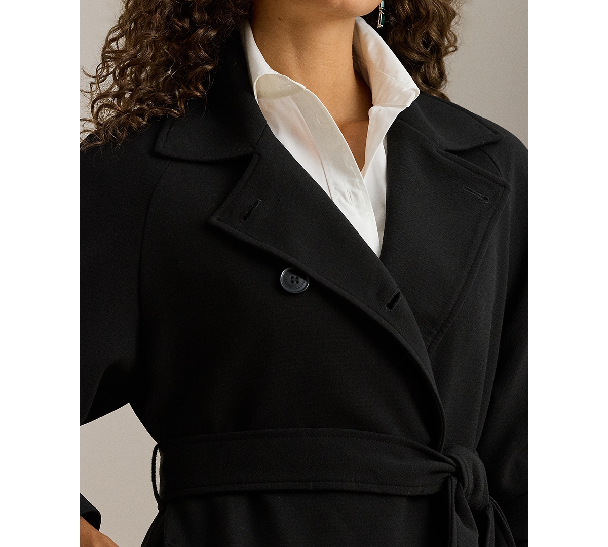 Lauren Ralph Women's Double Breasted Belted Crepe Trench Coat