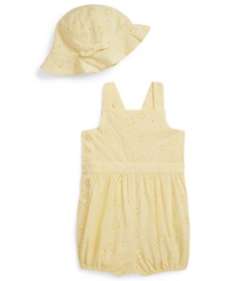 Baby Girls' Eyelet Straight Neck Shortall and Hat, 2-Piece Set