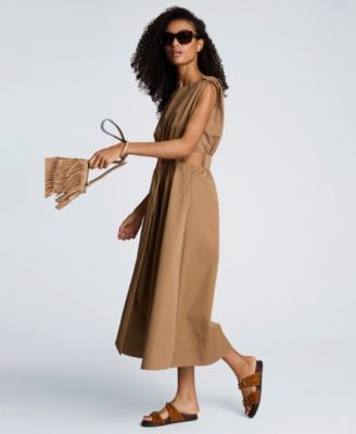 Women's Cotton Ruched Waist Midi Dress