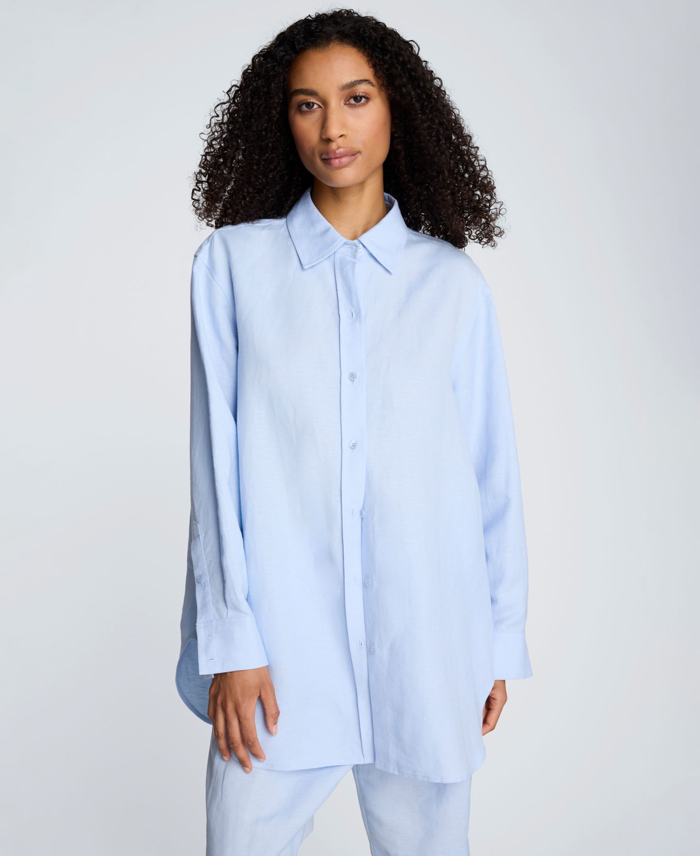 Женский топ Kenneth Cole Long-Sleeve Button-Front Linen Blend Top, цвет: Синий — фото 2