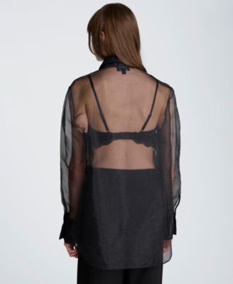 Women's Oversized Sheer Collared Tunic Shirt