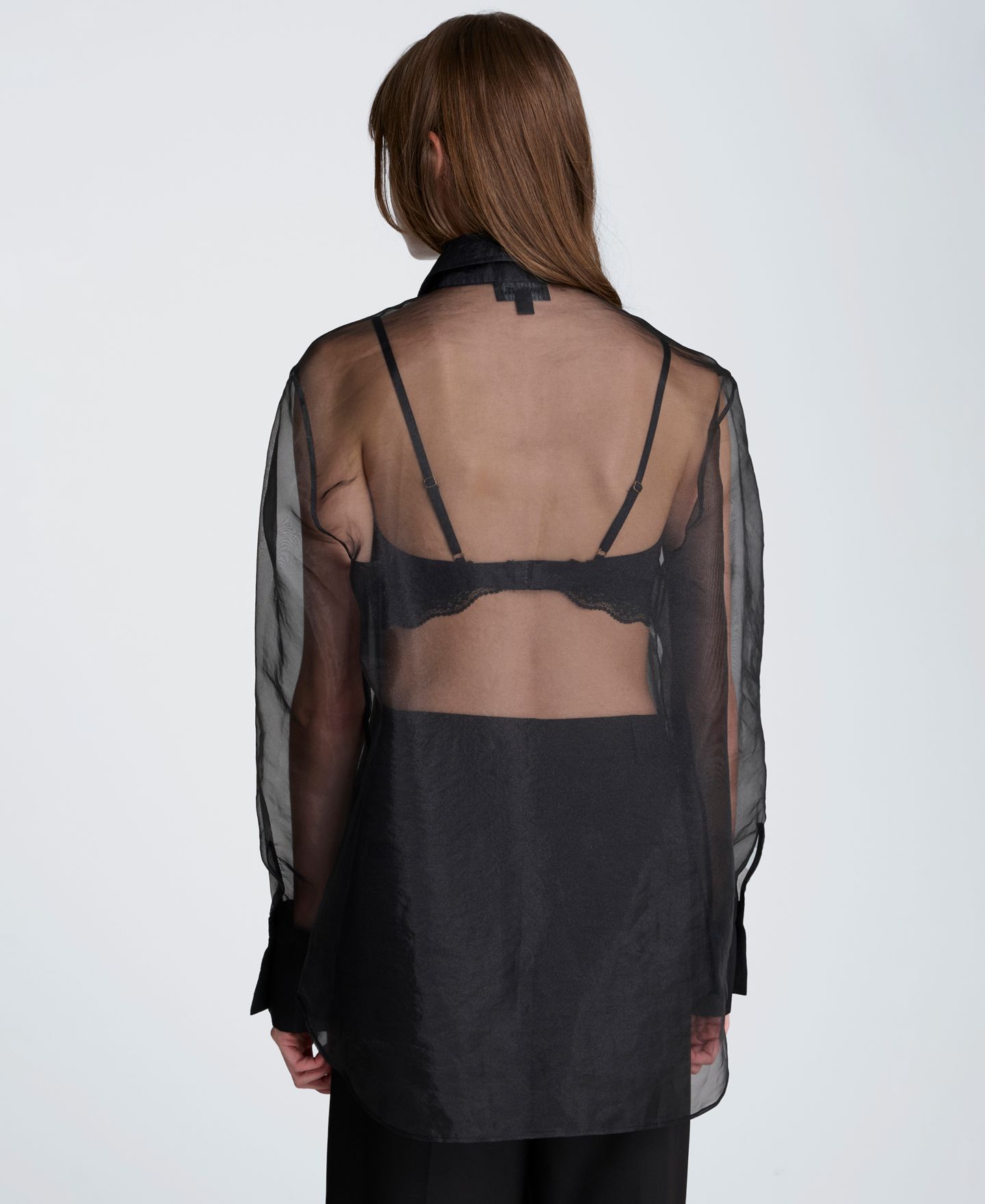 Женская рубашка Kenneth Cole Oversized Sheer Collared Tunic, цвет: Чёрный — фото 6