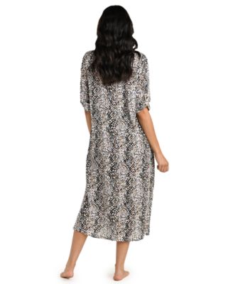 Women's Wild Whispers Long-Sleeve Cover-Up Swim Shirt Dress