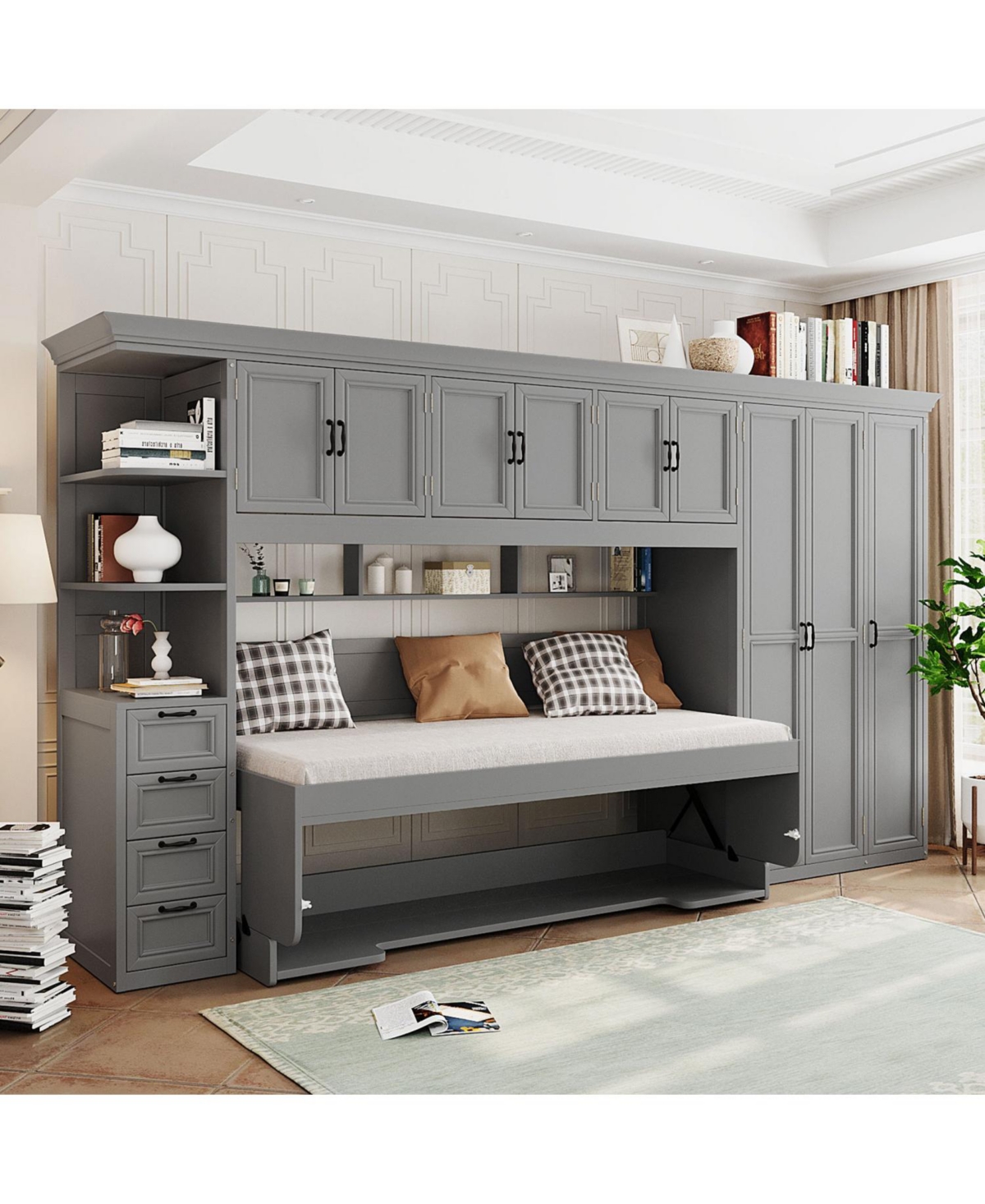 Streamdale Furniture Twin Murphy Bed Wall with Wardrobe, Cabinet and Desk