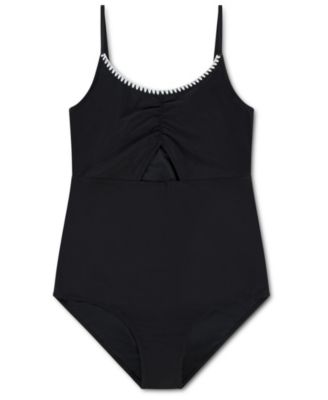 Girls' Cinched Cutout Round Neck One-Piece Swimsuit