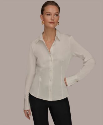 Women's Mixed Media Long-Sleeve Poplin Shirt
