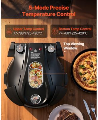 Electric Pizza Oven, 12", 1200W, Cordierite Stone, 5 Heat Modes, Viewing Window, Up to 788°F, Black
