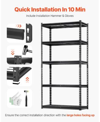 5-Tier Storage Shelves, 2000-Lb Capacity, 16"D x 36"W x 72"H, Adjustable Heavy-Duty Utility Rack, Black