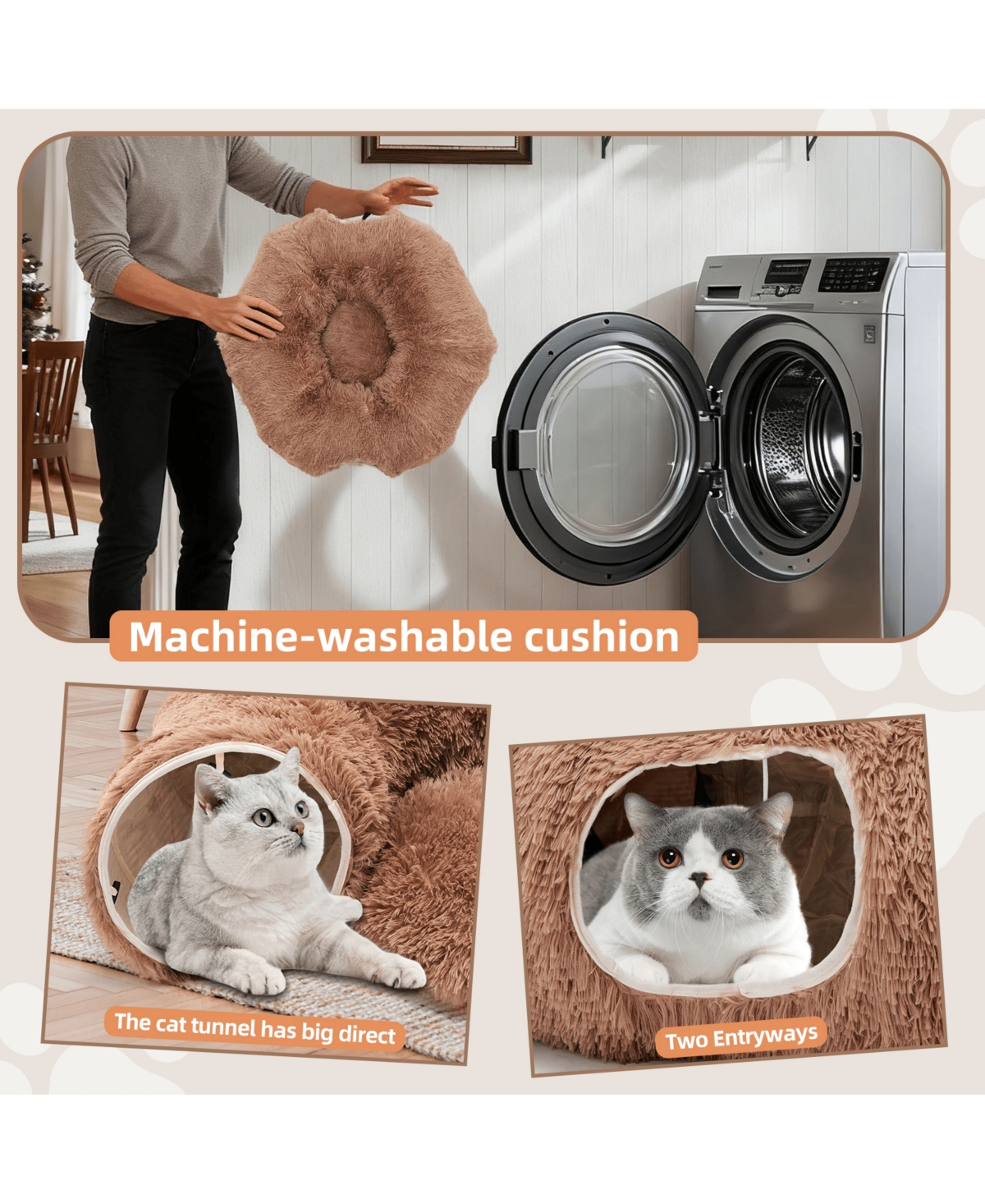 Zeus & Ruta Brown Cat Tunnel with Cat Bed