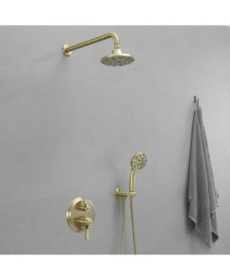 Single Handle 2-Spray Shower Faucet Set 1.8 GPM with Valve Dual Function Handheld Shower Head in Brushed Gold.