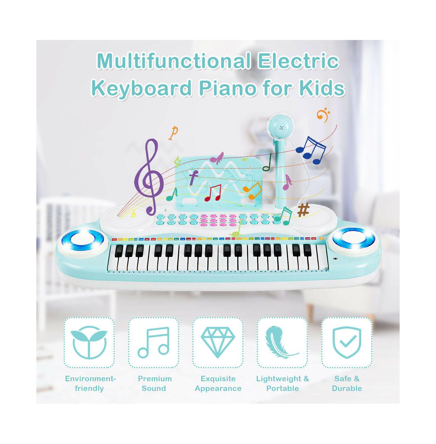 Детская игрушка HONGGE 37-Key Kids Electric Keyboard Piano With Learning Functions, Ages 18 Months+, цвет: Синий — фото 9