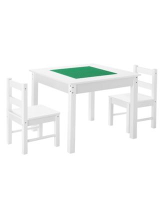 Kids Activity Table & 2 Chairs Set, Double-Sided Blocks Tabletop w/ Storage, Ages 3+, White